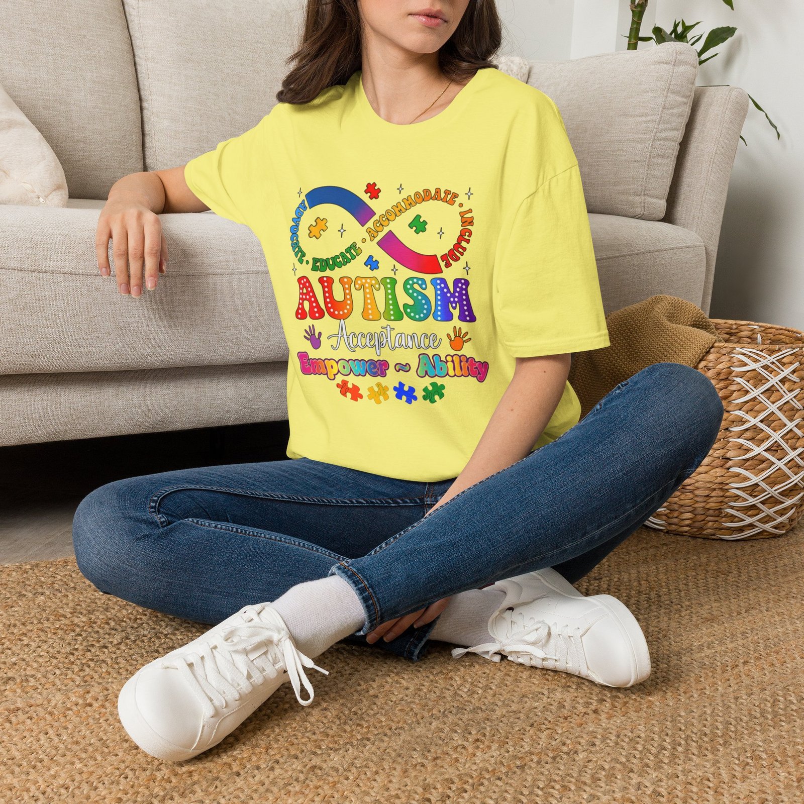 Autism Awareness Empower Ability Puzzle — Acceptance, Educate, Support T-Shirt - Image 15