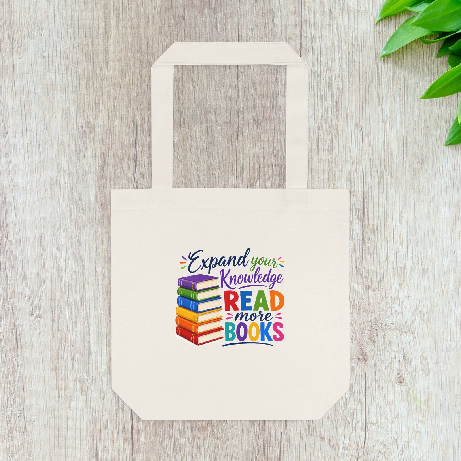 "Expand Your Knowledge: Read More Books" Bookstack Large Tote Bag - Image 3