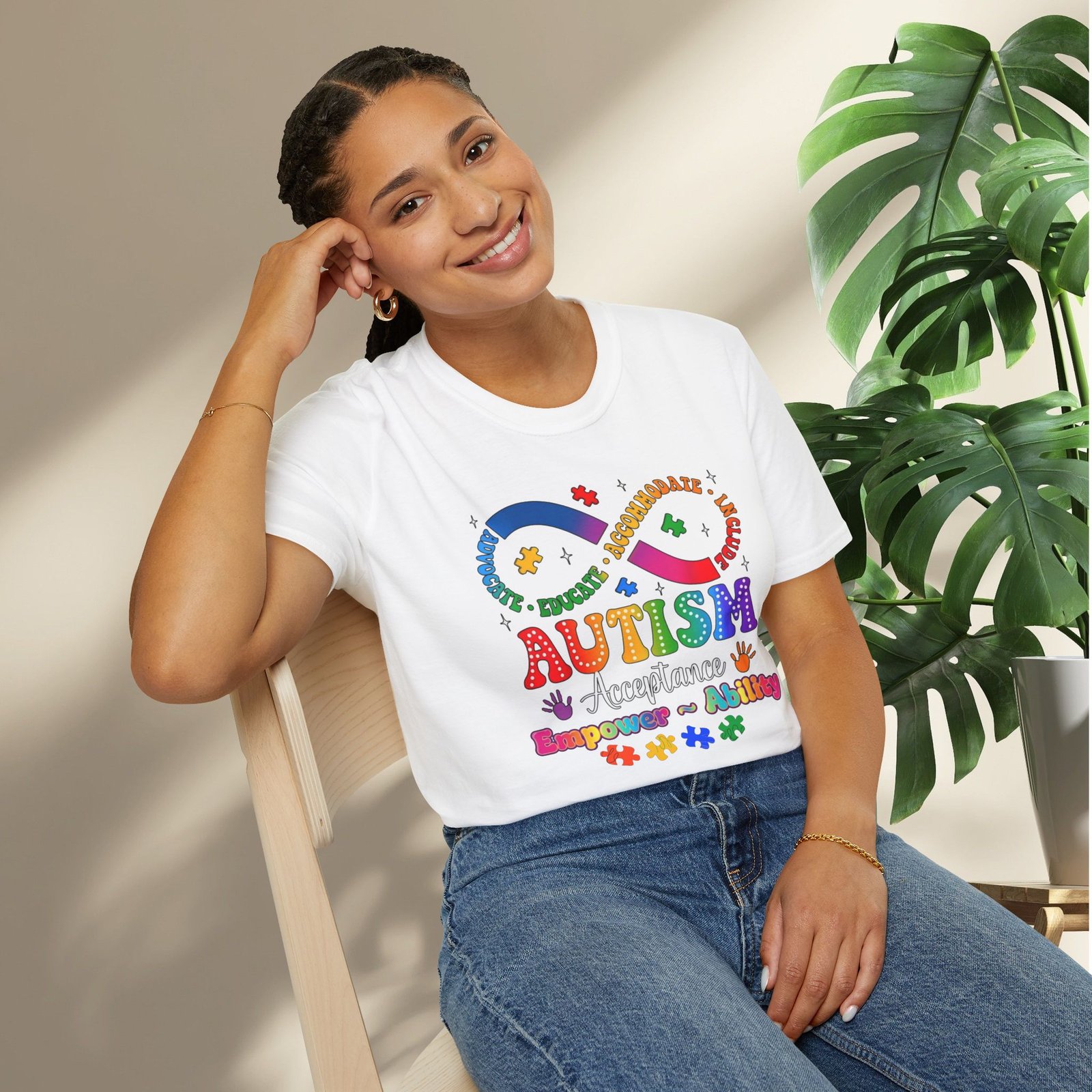 Autism Awareness Empower Ability Puzzle — Acceptance, Educate, Support T-Shirt - Image 5