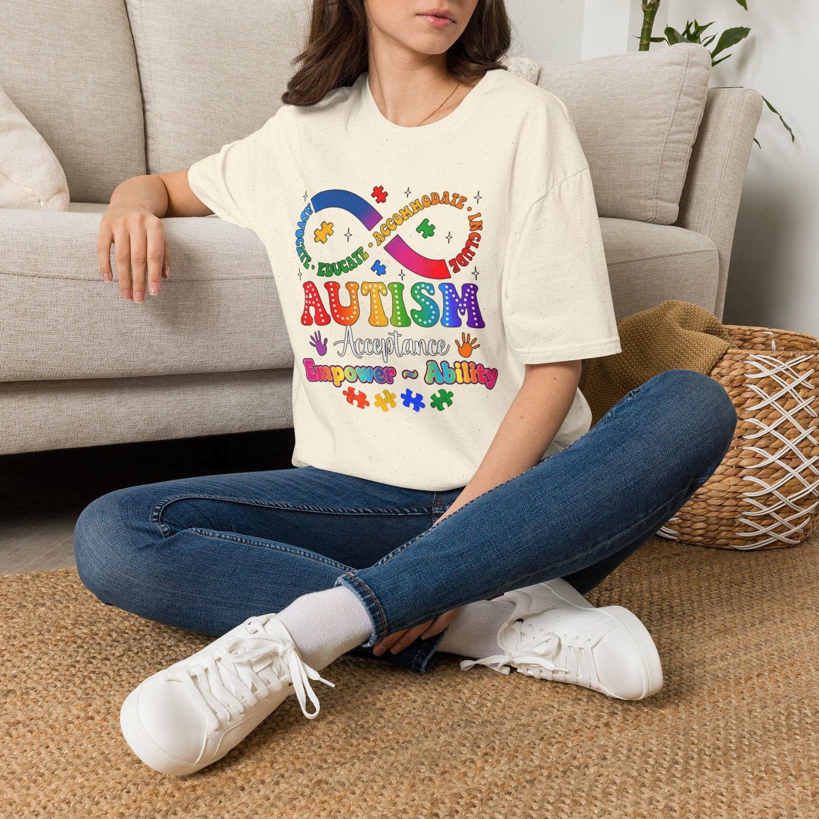 Autism Awareness Empower Ability Puzzle — Acceptance, Educate, Support T-Shirt - Image 9
