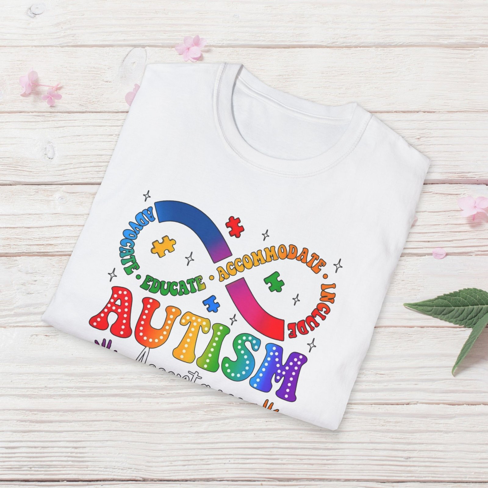 Autism Awareness Empower Ability Puzzle — Acceptance, Educate, Support T-Shirt - Image 4