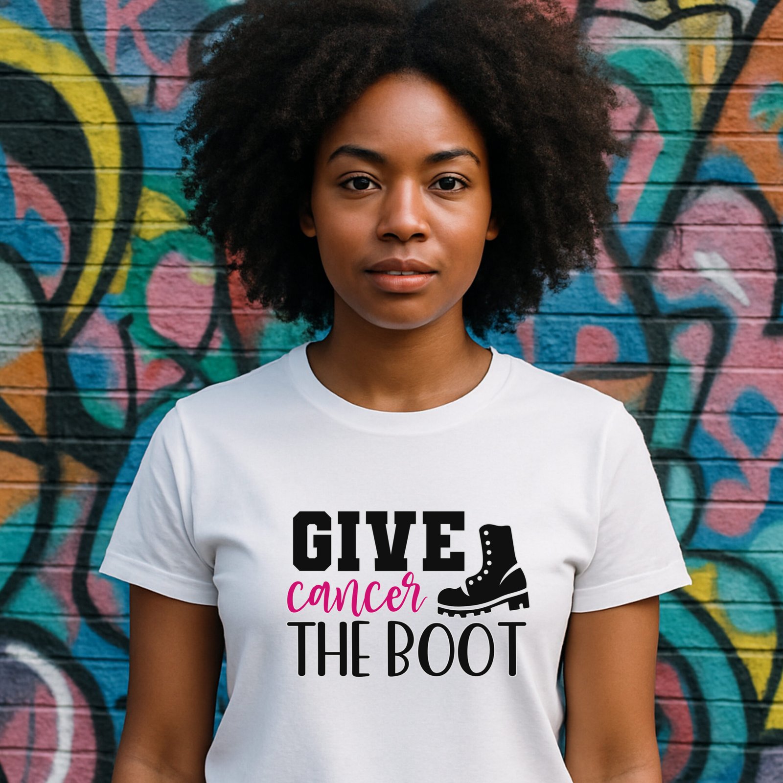 Give Cancer the Boot T-Shirt — Breast Cancer Awareness - Image 1