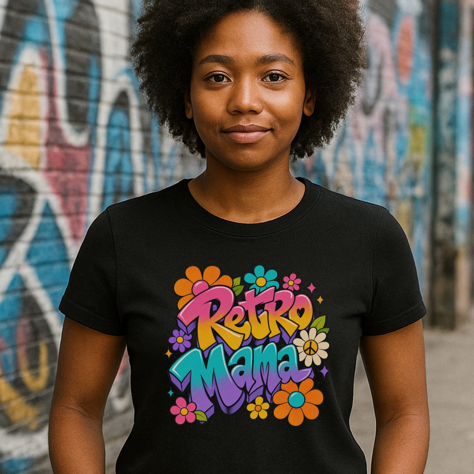 Retro Mama T‑Shirt — 70s Flower Power - Image 1